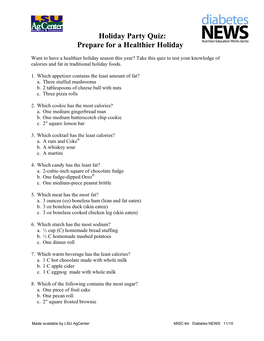 Holiday Party Quiz: Prepare for a Healthier Holiday