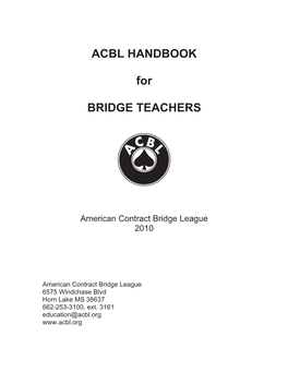 ACBL HANDBOOK for BRIDGE TEACHERS