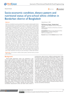 Socio-Economic Condition, Dietary Pattern and Nutritional Status of Pre-School Ethnic Children in Bandarban District of Bangladesh