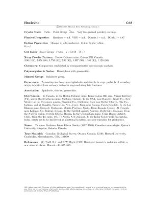 Hawleyite Cds C 2001-2005 Mineral Data Publishing, Version 1