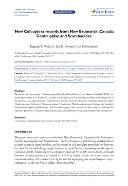 Geotrupidae and Scarabaeidae 27 Doi: 10.3897/Zookeys.179.2607 Research Article Launched to Accelerate Biodiversity Research