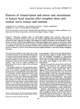 Patterns of Reinnervation and Motor Unit Recruitment in Human Hand Muscles After Complete Ulnar and Median Nerve Section and Resuture