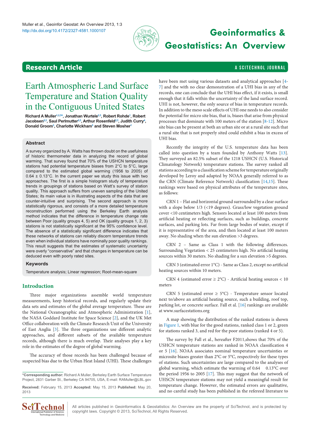 Earth Atmospheric Land Surface Temperature and Station Quality in the Contiguous United States