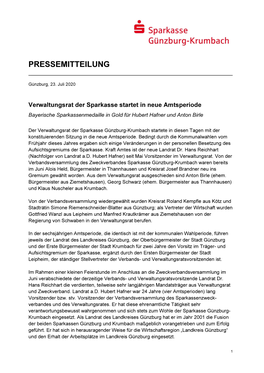 Verwaltungsrat Der Sparkasse Startet in Neue Amtsperiode Bayerische Sparkassenmedaille in Gold Für Hubert Hafner Und Anton Birle