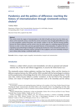 Rewriting the History of Internationalism Through Nineteenth-Century Cholera†