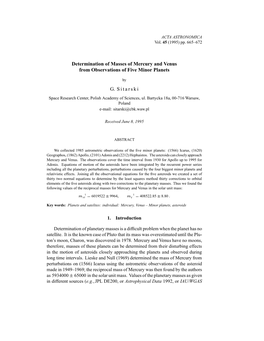 Determination of Masses of Mercury and Venus from Observations of Five Minor Planets