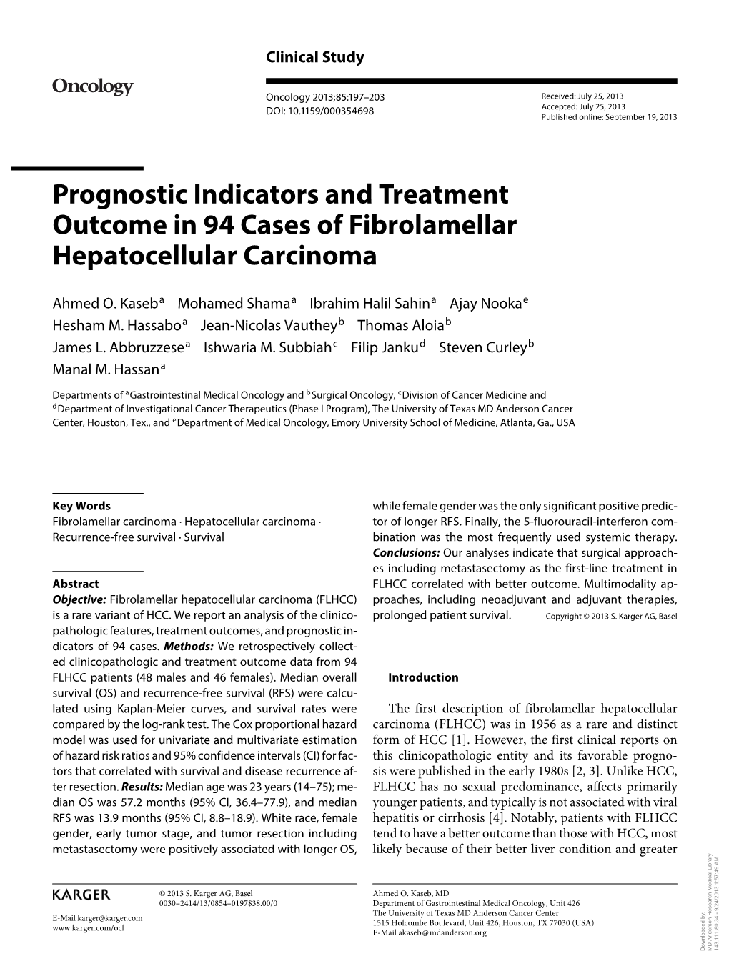 Prognostic Indicators and Treatment Outcome in 94 Cases of Fibrolamellar Hepatocellular Carcinoma