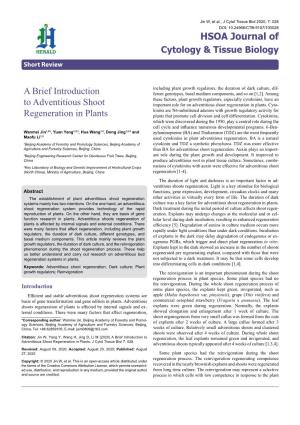 A Brief Introduction to Adventitious Shoot Regeneration in Plants