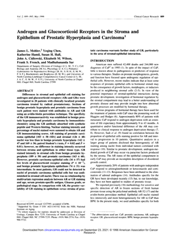 Androgen and Glucocorticoid Receptors in the Stroma and Epithelium of Prostatic Hyperplasia and Carcinoma1