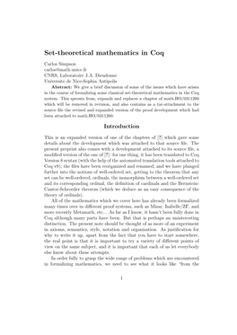 Set-Theoretical Mathematics in Coq