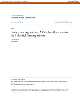 Biodynamic Agriculture: a Valuable Alternative to the Industrial Farming System Eden K