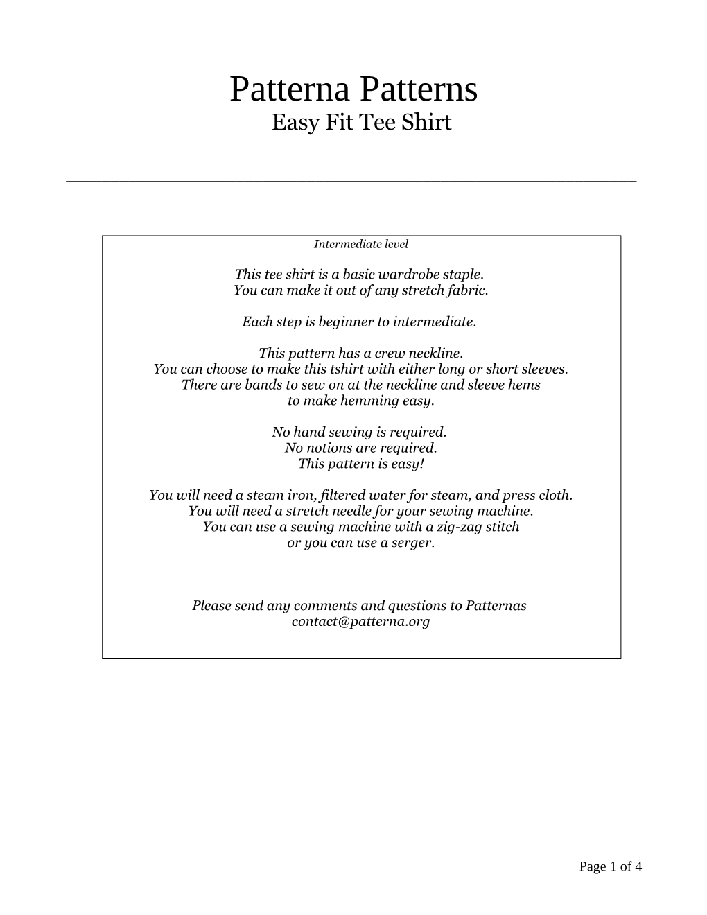 Patterna Patterns Easy Fit Tee Shirt