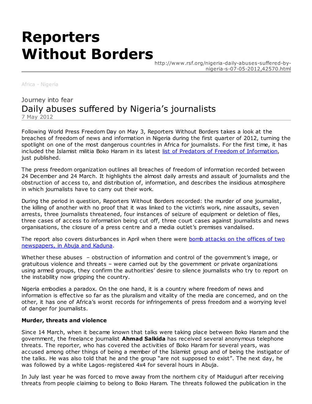 Reporters Without Borders Nigeria-S-07-05-2012,42570.Html