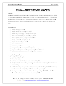 Manual Testing Course Syllabus