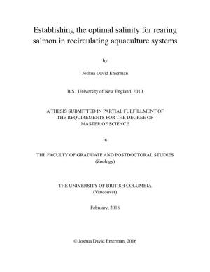 Establishing the Optimal Salinity for Rearing Salmon in Recirculating Aquaculture Systems