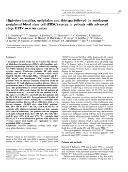 High-Dose Busulfan, Melphalan and Thiotepa Followed by Autologous Peripheral Blood Stem Cell (PBSC) Rescue in Patients with Advanced Stage III/IV Ovarian Cancer