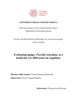 Evaluating Guppy, Poecilia Reticulata, As a Model for Sex Differences in Cognition