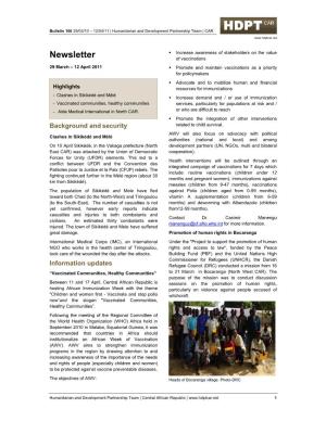 Newsletter of Vaccinations 29 March – 12 April 2011  Promote and Maintain Vaccinations As a Priority for Policymakers