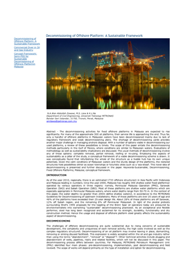 Decommissioning of Offshore Platform: a Sustainable Framework