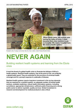 Building Resilient Health Systems and Learning from the Ebola Crisis
