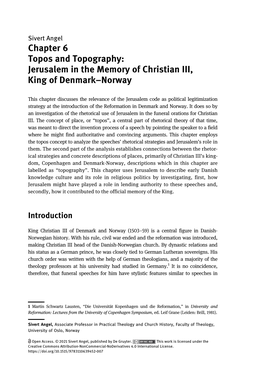 Topos and Topography: Jerusalem in the Memory of Christian III, King of Denmark–Norway