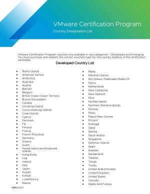 Vmware Certification Program Country Designation List