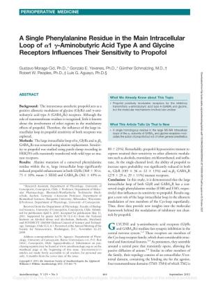 Aminobutyric Acid Type a and Glycine Receptors Influences Their Sensitivity to Propofol