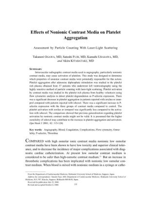 Effects of Nonionic Contrast Media on Platelet Aggregation