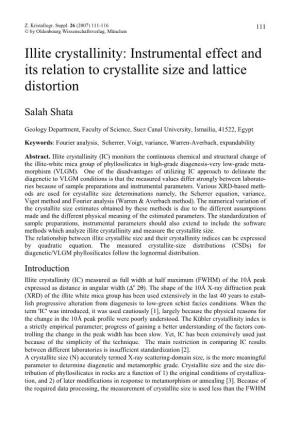 Illite Crystallinity: Instrumental Effect and Its Relation to Crystallite Size and Lattice Distortion