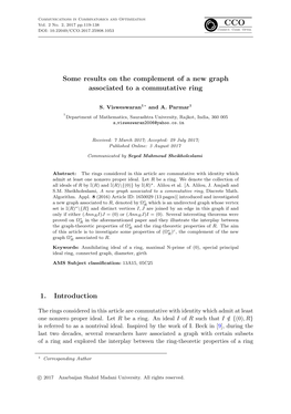 Some Results on the Complement of a New Graph Associated to a Commutative Ring
