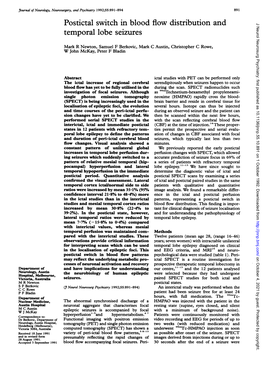 Postictal Switch in Blood Flow Distribution and Temporal Lobe Seizures 893