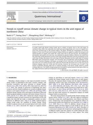 Trends in Runoff Versus Climate Change in Typical Rivers in the Arid Region of Northwest China