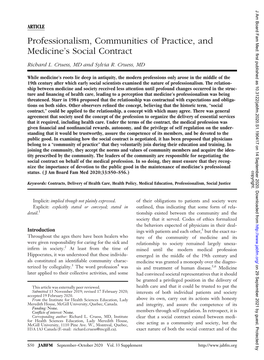Professionalism, Communities of Practice, and Medicine's Social