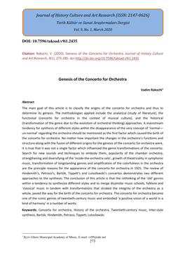 Genesis of the Concerto for Orchestra Journal of History Culture and Art