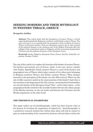 Seeking Borders and Their Mythology in Western Thrace, Greece