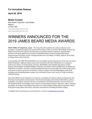 2019 James Beard Foundation Media Award Winners
