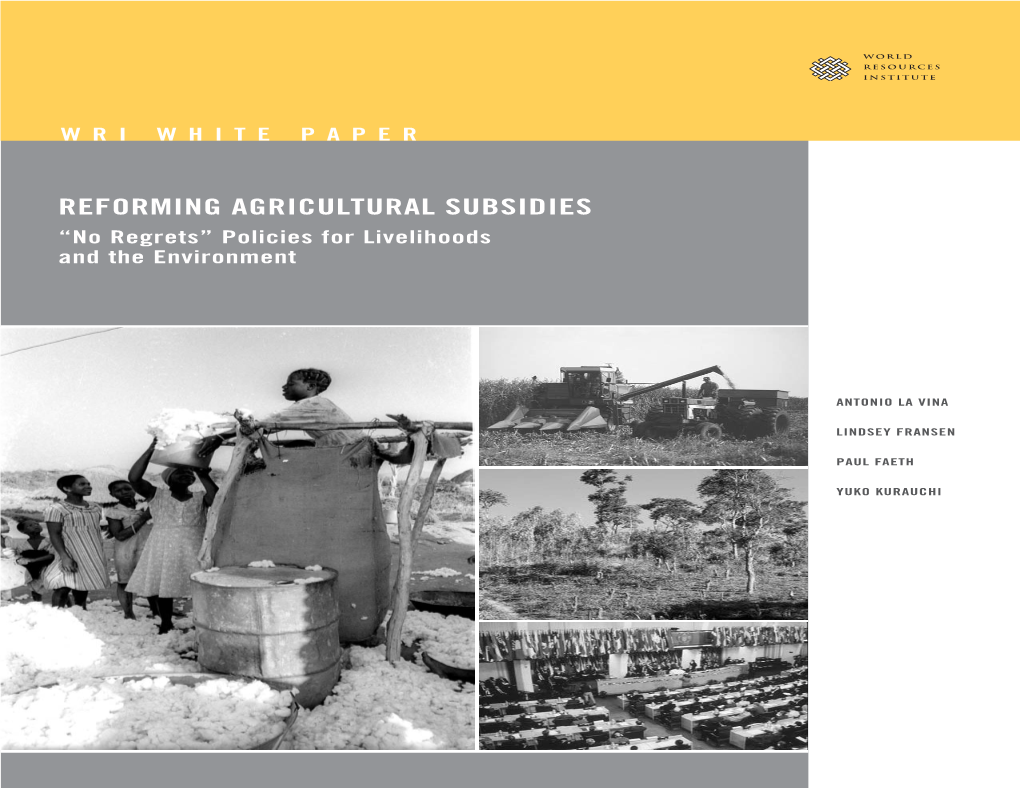 REFORMING AGRICULTURAL SUBSIDIES “No Regrets” Policies for Livelihoods and the Environment