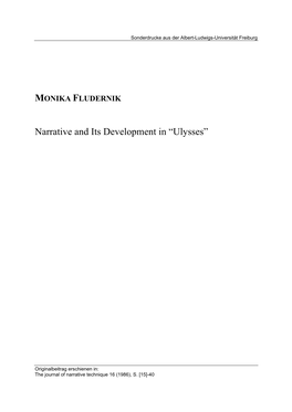 MONIKA FLUDERNIK Narrative and Its Development in “Ulysses”