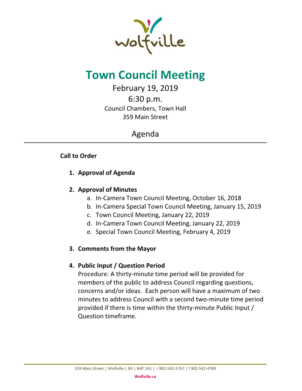 Town Council Meeting February 19, 2019 6:30 P.M