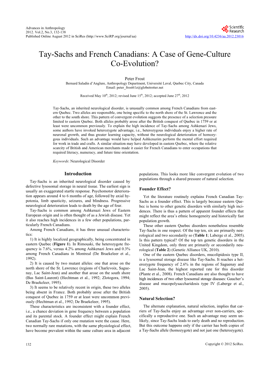 Tay-Sachs and French Canadians: a Case of Gene-Culture Co-Evolution?