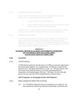22 4-110 WORK in EXCESS of 18 HOURS on Any Day Where a Director Works in Excess of Eighteen (18) Hours, the Producer, at Its Ex
