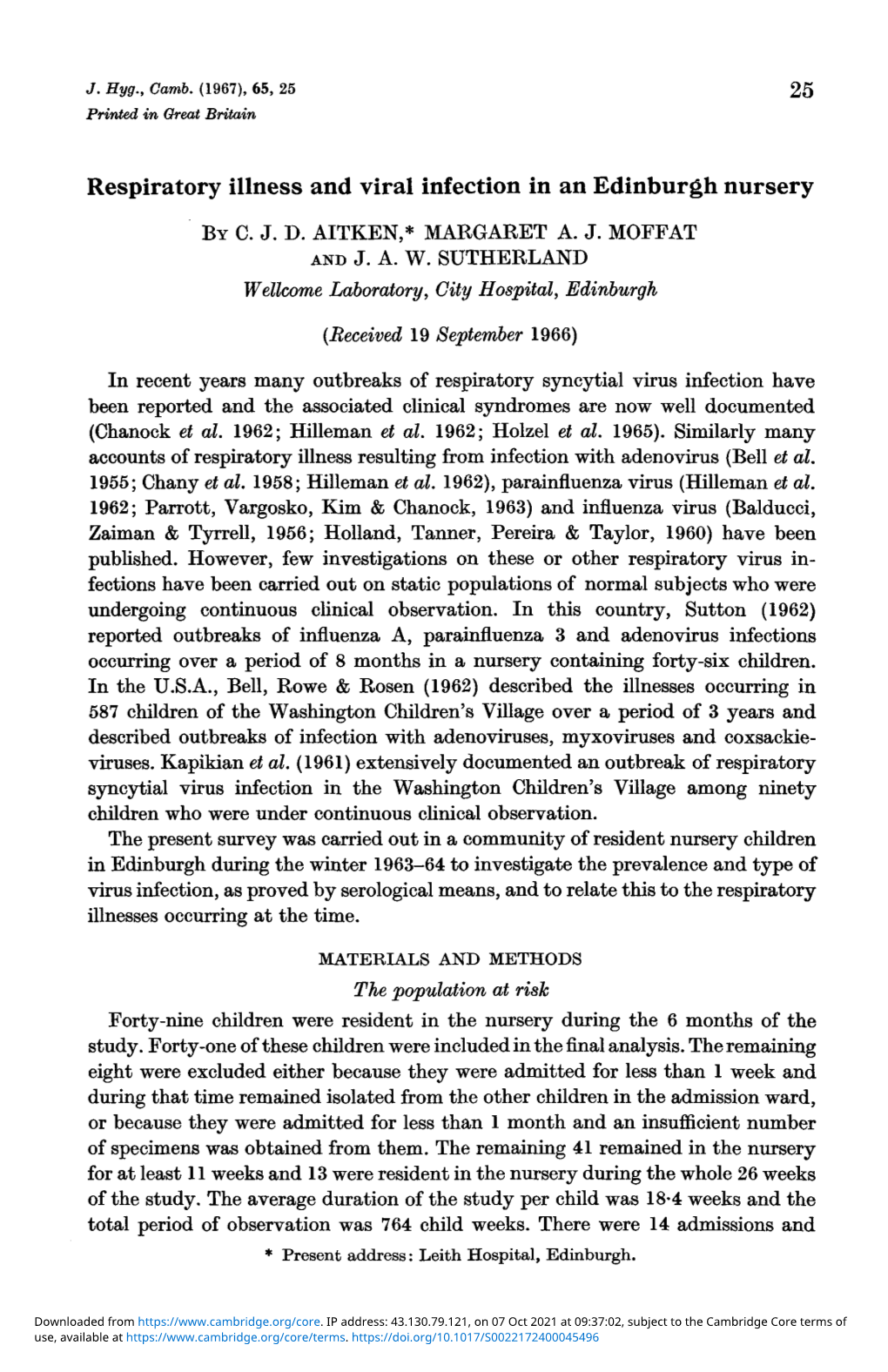 Respiratory Illness and Viral Infection in an Edinburgh Nursery by C