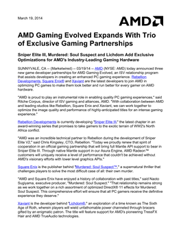 AMD Gaming Evolved Expands with Trio of Exclusive Gaming Partnerships