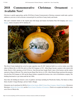 2018 Commemorative Christmas Ornament – Available Now! - Davie County Blog