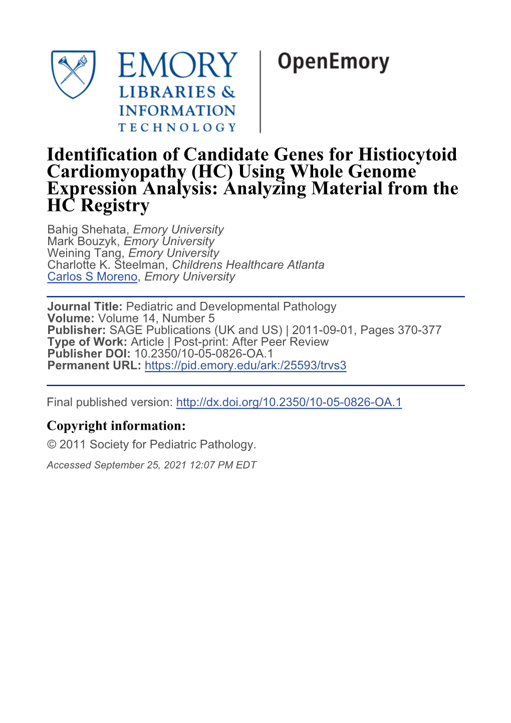 Identification of Candidate Genes for Histiocytoid