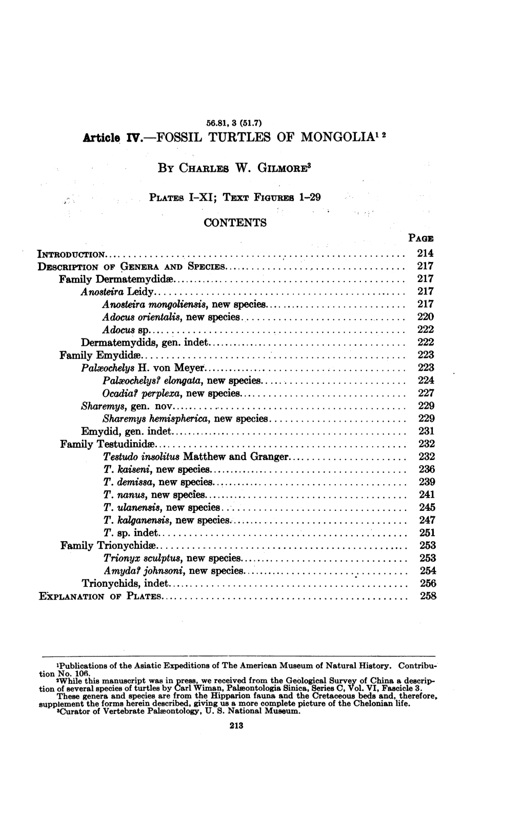 Article IV.-FOSSIL TURTLES of MONGOLIAI 2 by CHARLES W