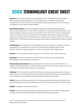 Scic6 Terminology Cheat Sheet