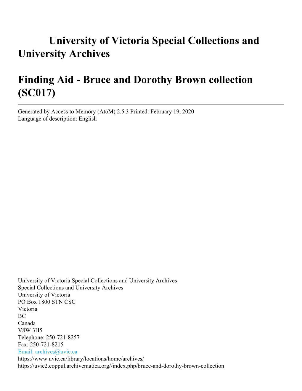 Bruce and Dorothy Brown Collection (SC017)