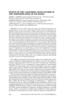 STATUS of the CALIFORNIA GNATCATCHER at the NORTHERN EDGE of ITS RANGE Daniel S