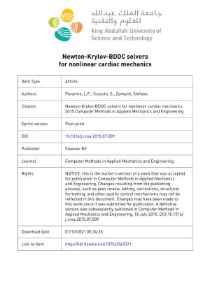 Newton-Krylov-BDDC Solvers for Nonlinear Cardiac Mechanics